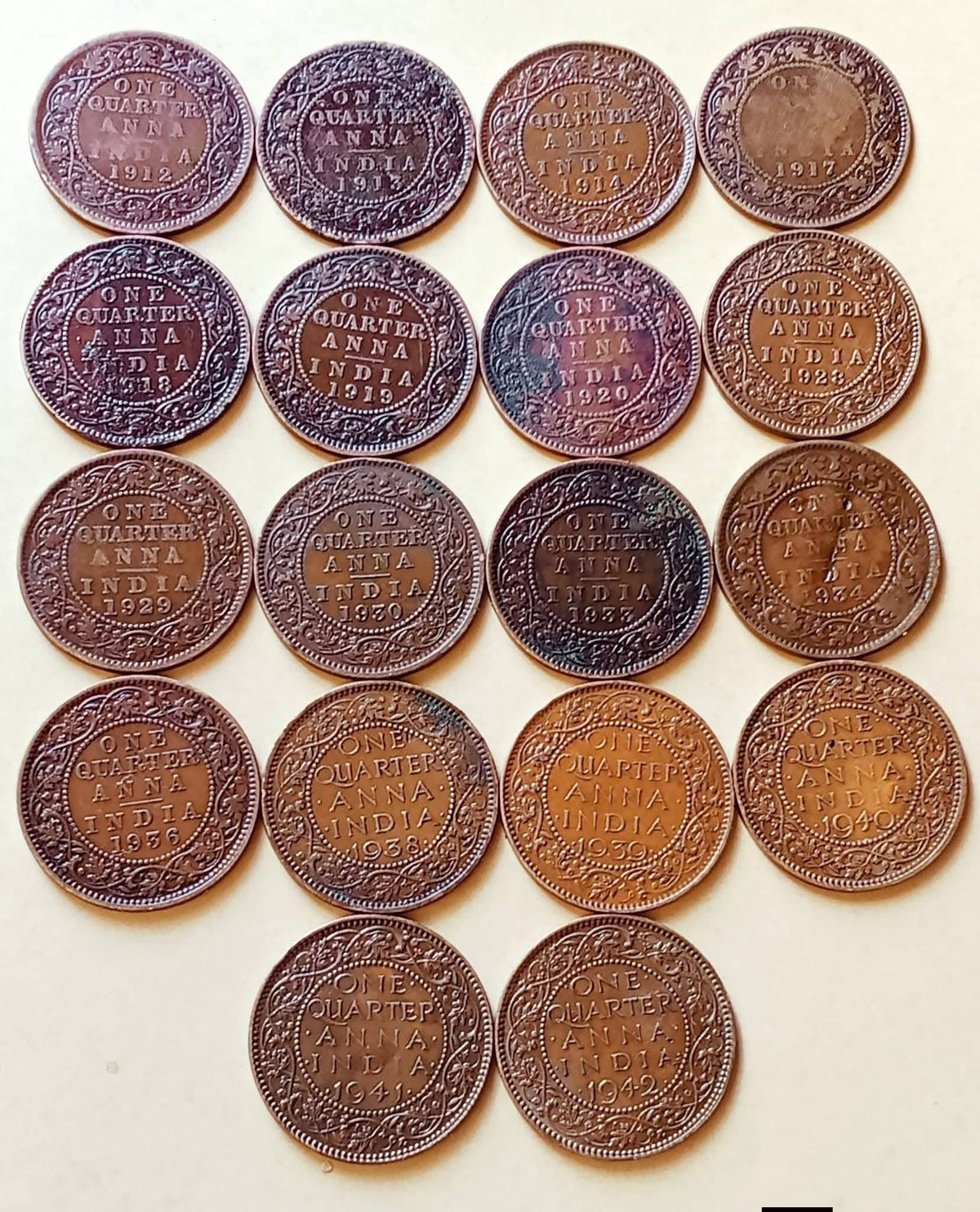 BRITISH INDIA ๐ฎ๐ณ
Copper 1/4aana
18 DIFFERENT YEARS SET
GEORGE V. & Vl
EXCELLENT CONDITION