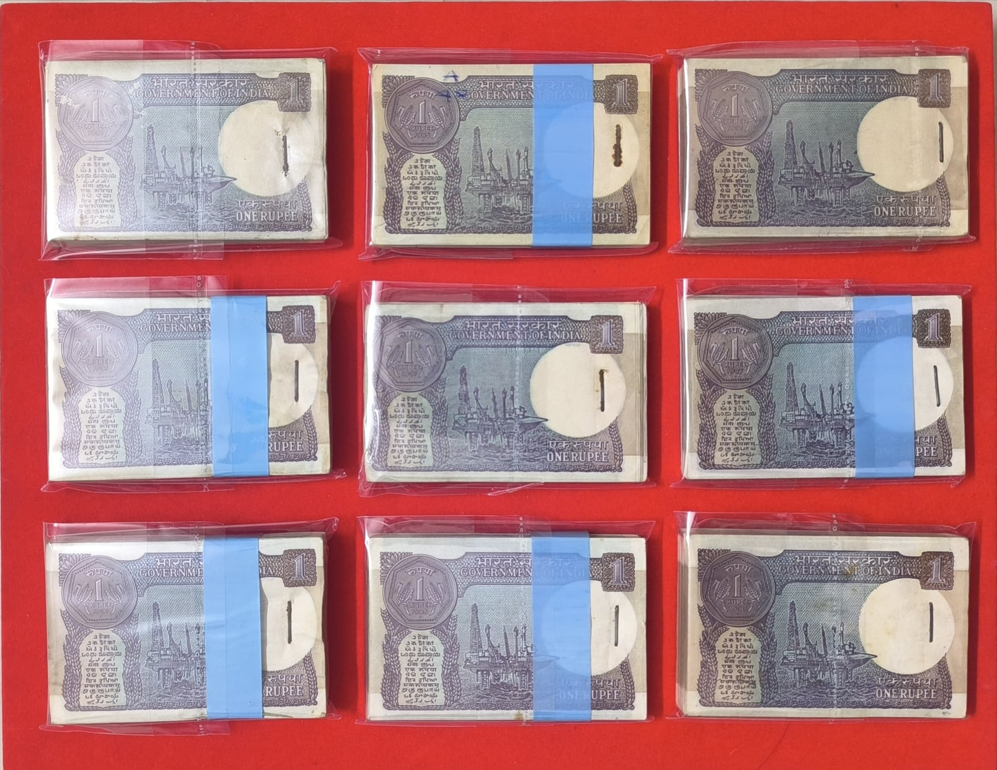 1 rs Ultra Rare Vintage One Rupee Full Serial Packets | Small Coin Design 9 Mixed Signatures GEM UNC Condition - Collection Bazzar