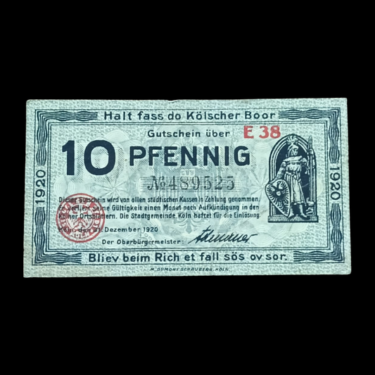 10 Pfennigs Local banknotes Weimar Republic City of Cologne - Collection Bazzar