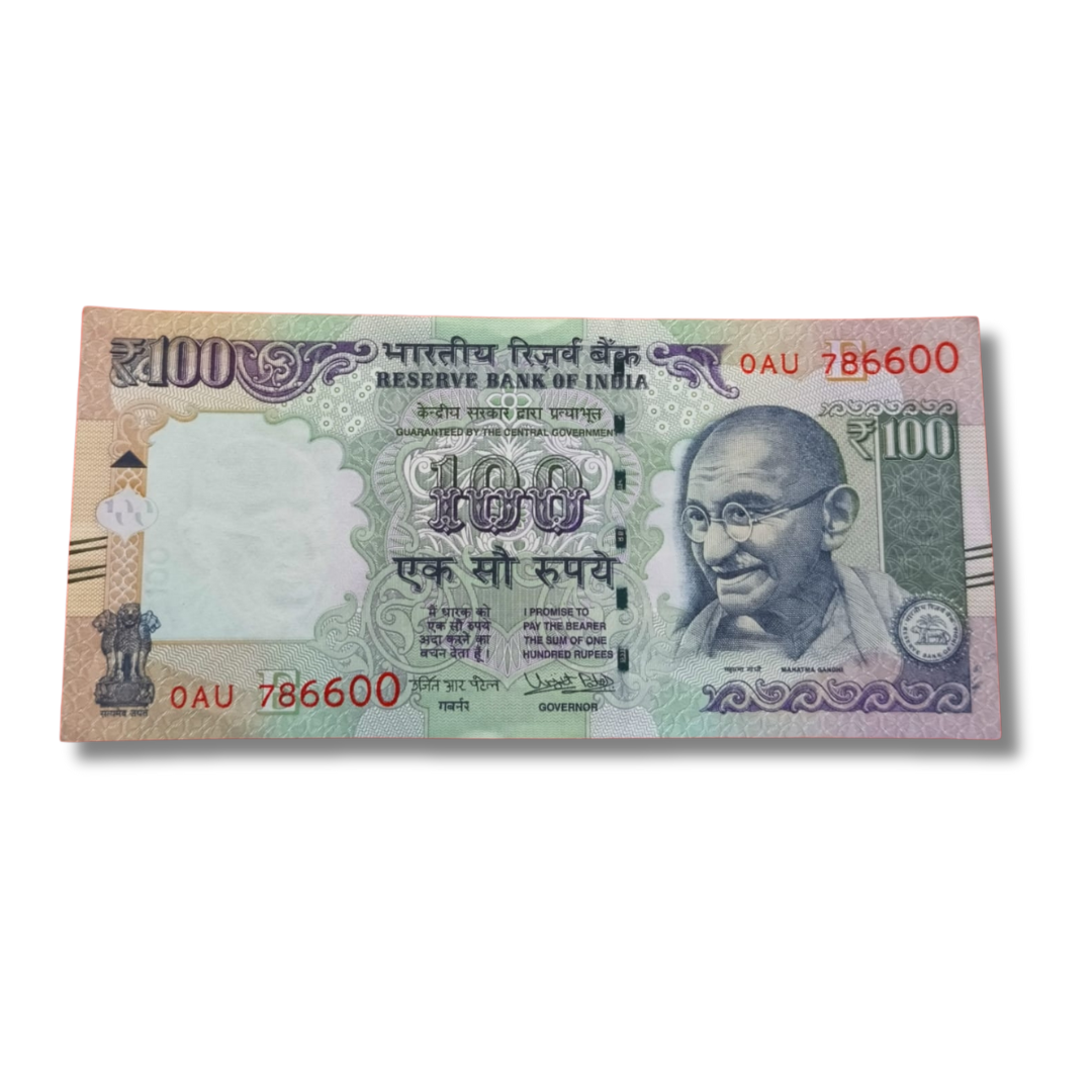 ₹100 Old Issue Note – Prefix OAU | Serial 786600 | Holy Bismillah Number | UNC | Urjit Patel