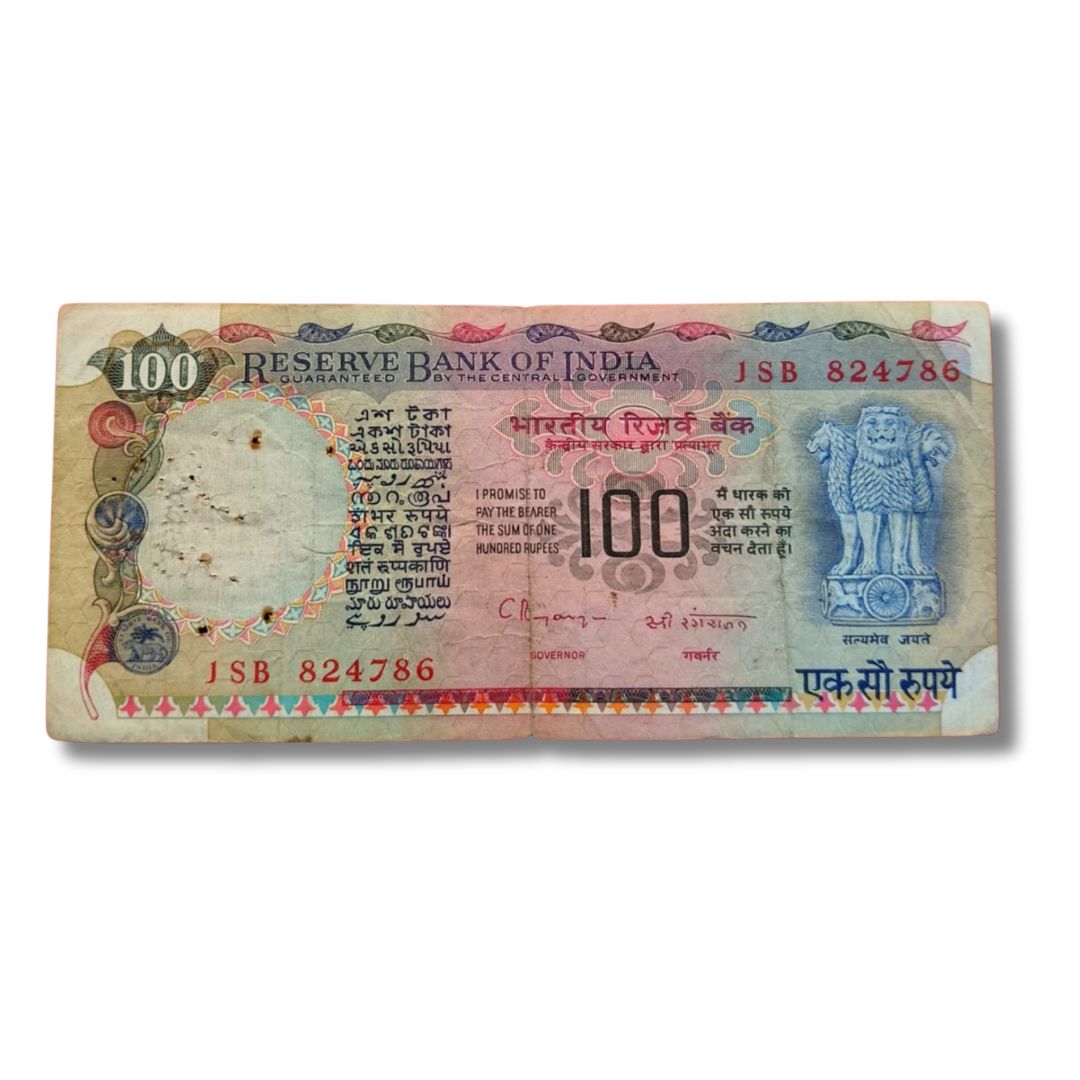 ₹100 Old Issue Note – Serial 825786 | Ending 786 Holy Bismillah Number | UNC | C. Rangarajan