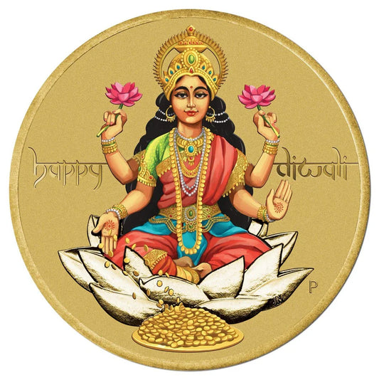 2017 Tuvalu - 1 Dollar - Happy Diwali - Mata Laxmi Colored Coin