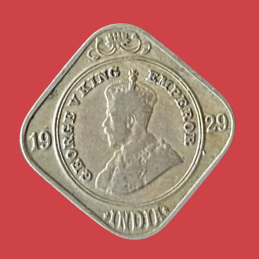 1929 2 Anna Coin George V King Emperor British India Nickel Coin - Collection Bazzar