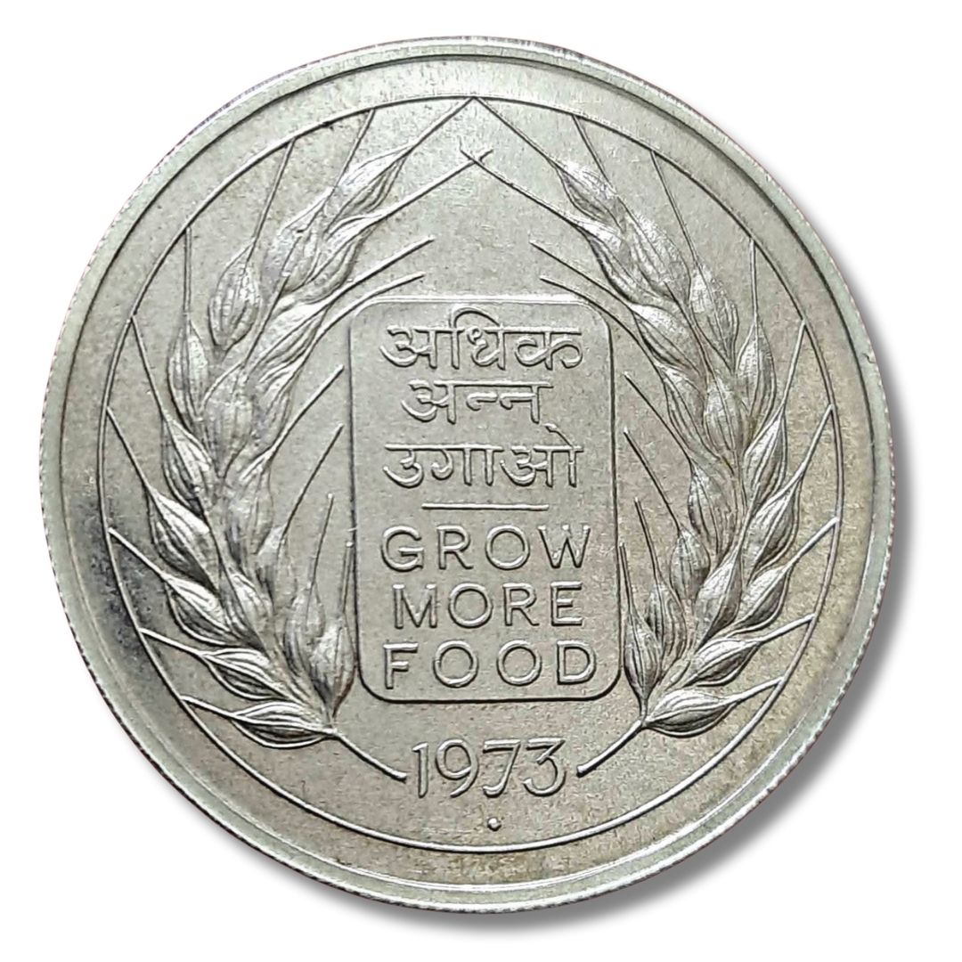 1973 ₹10 Silver Coin – Grow More Food | Rare UNC Set