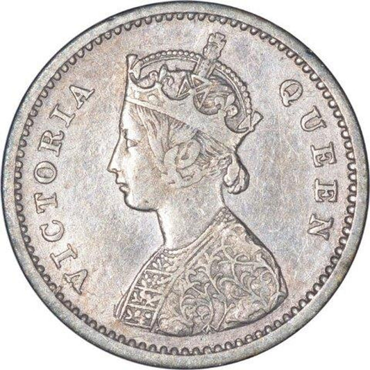 2 Anna Silver Coin 1874 Victoria Queen Rare Item - Collection Bazzar
