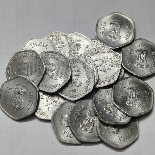 20 Paisa Alluminium Magnisium Mix Mint Mix Year BUNC With Original Luster 100 qty - Collection Bazzar