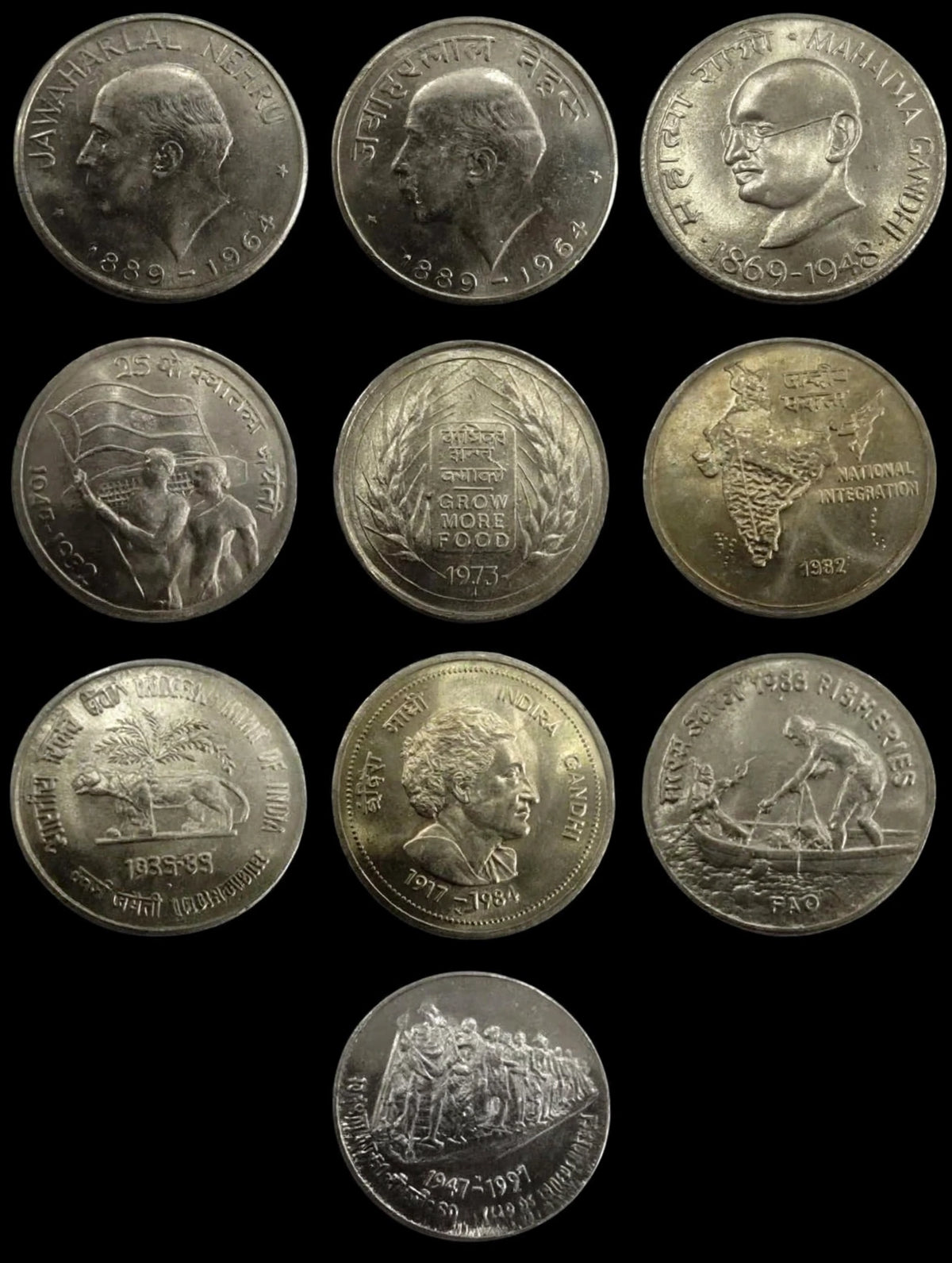 50 PAISE COMPLETE COMMEMORATIVE SET
10 COINS -EXILENT COINS SET extremely rare - Collection Bazzar