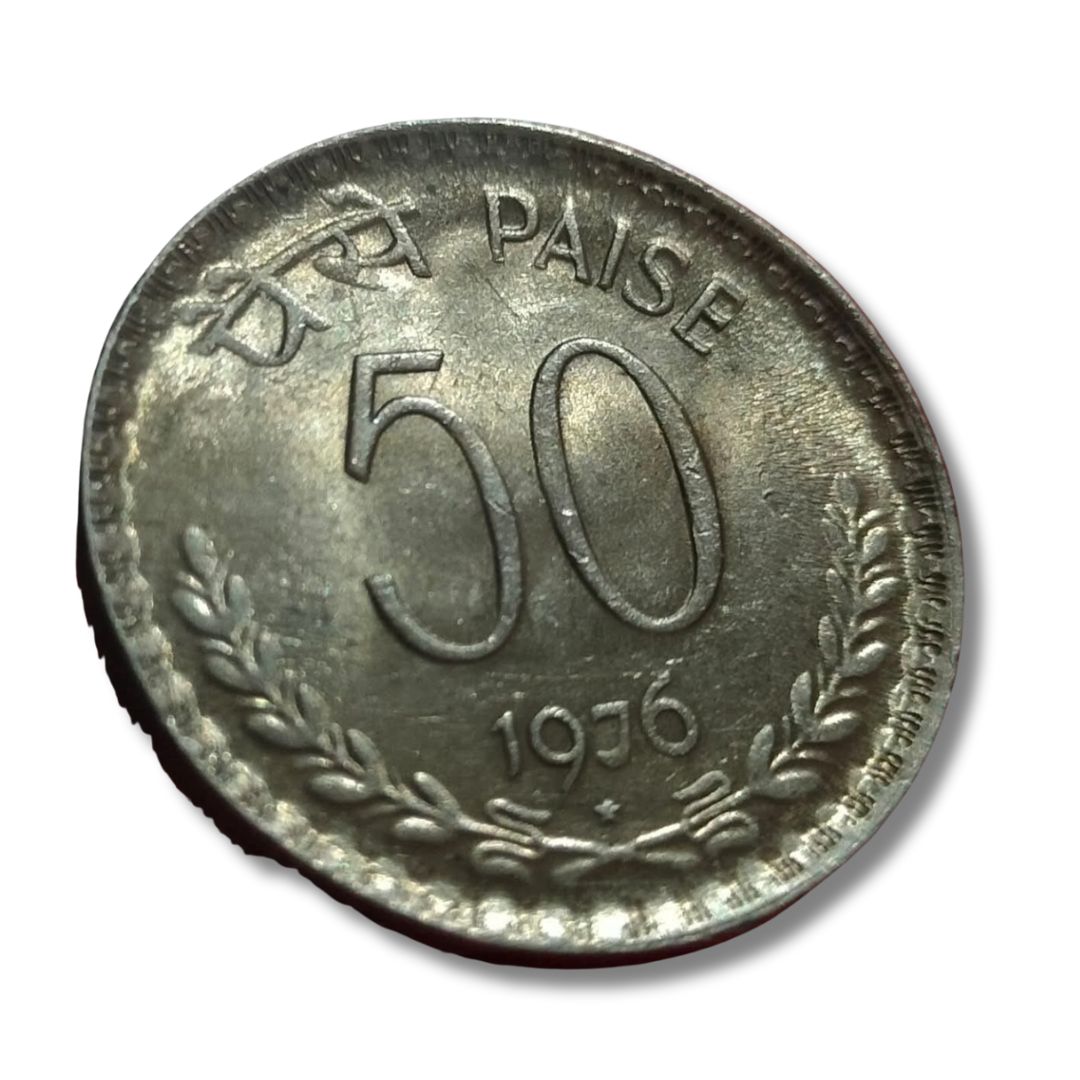 50 Paise 1976 | Hyderabad Mint | Copper-Nickel Coin | Excellent Condition - Collection Bazzar