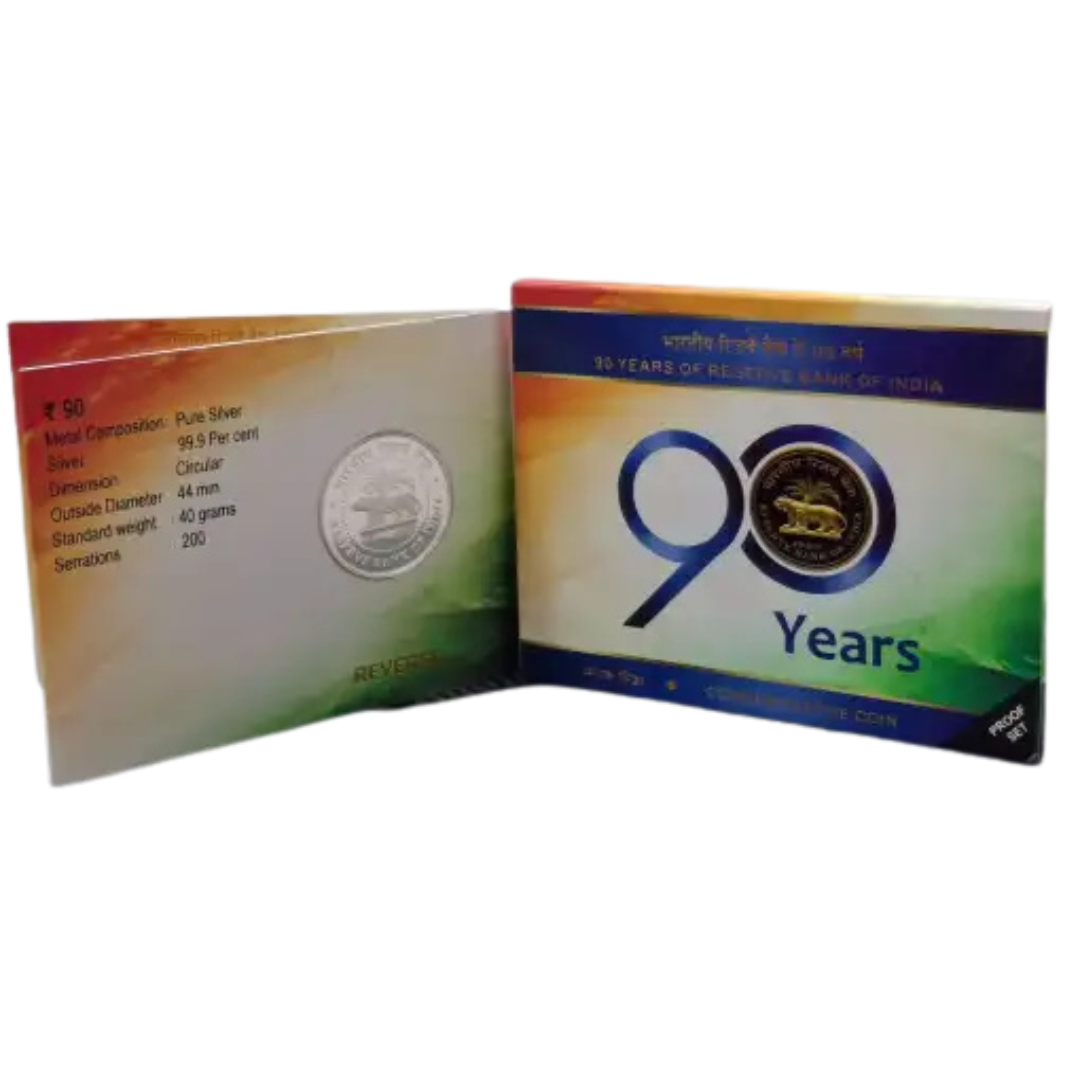 ₹90 Silver Coin – 90 Years of Reserve Bank of India 2023 Proof Set Full view