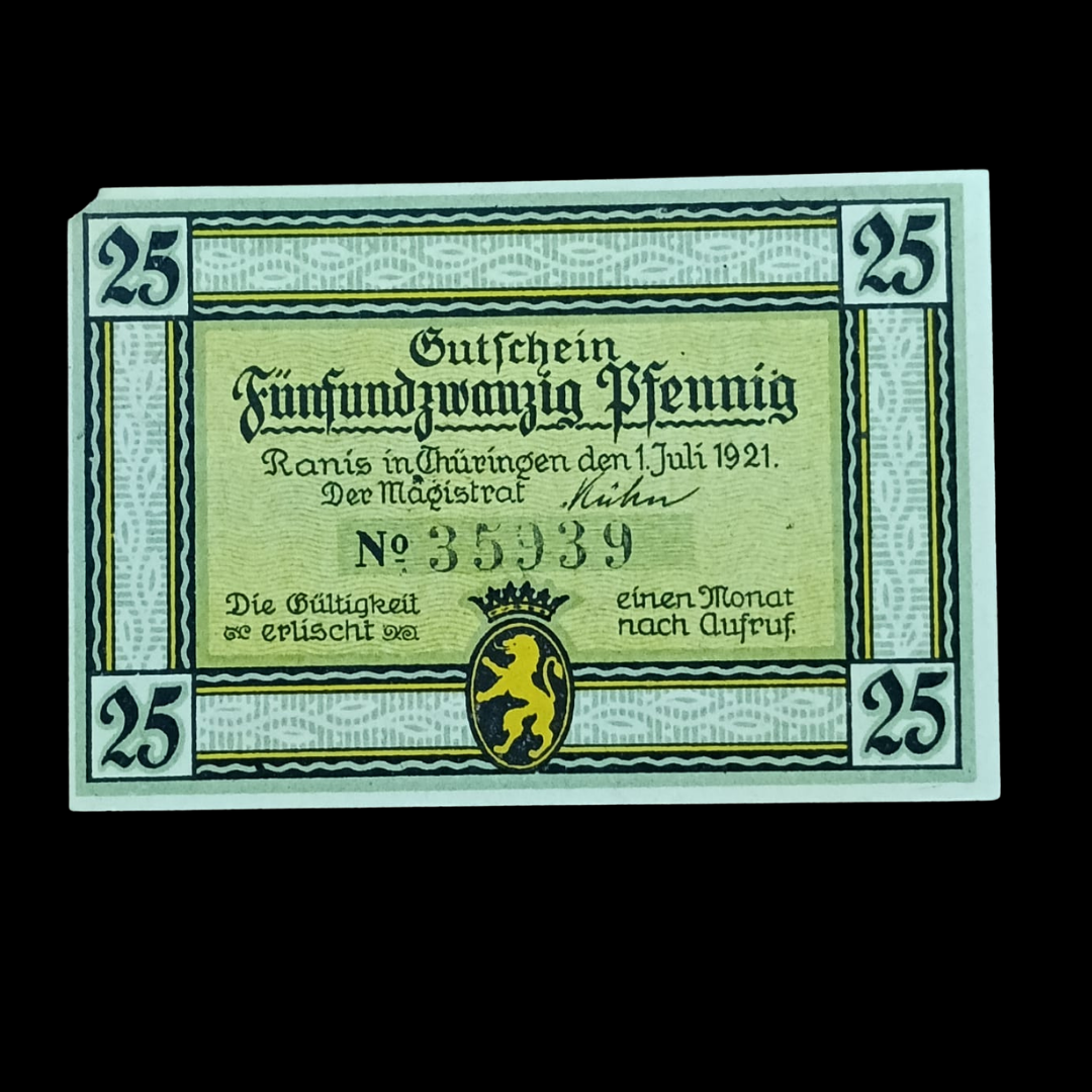 25 Pfennig Notgeld City of Ranis (Ranis i. Thür.), Weimar Republic.