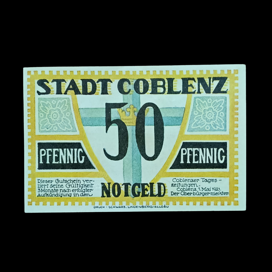 50 Pfenning Conlenz Notgeld Local Banknotes Germany 1921