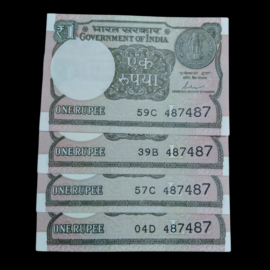 Rs 1 Set of 4 Notes Doubling Number 487487 Hard To Collect
