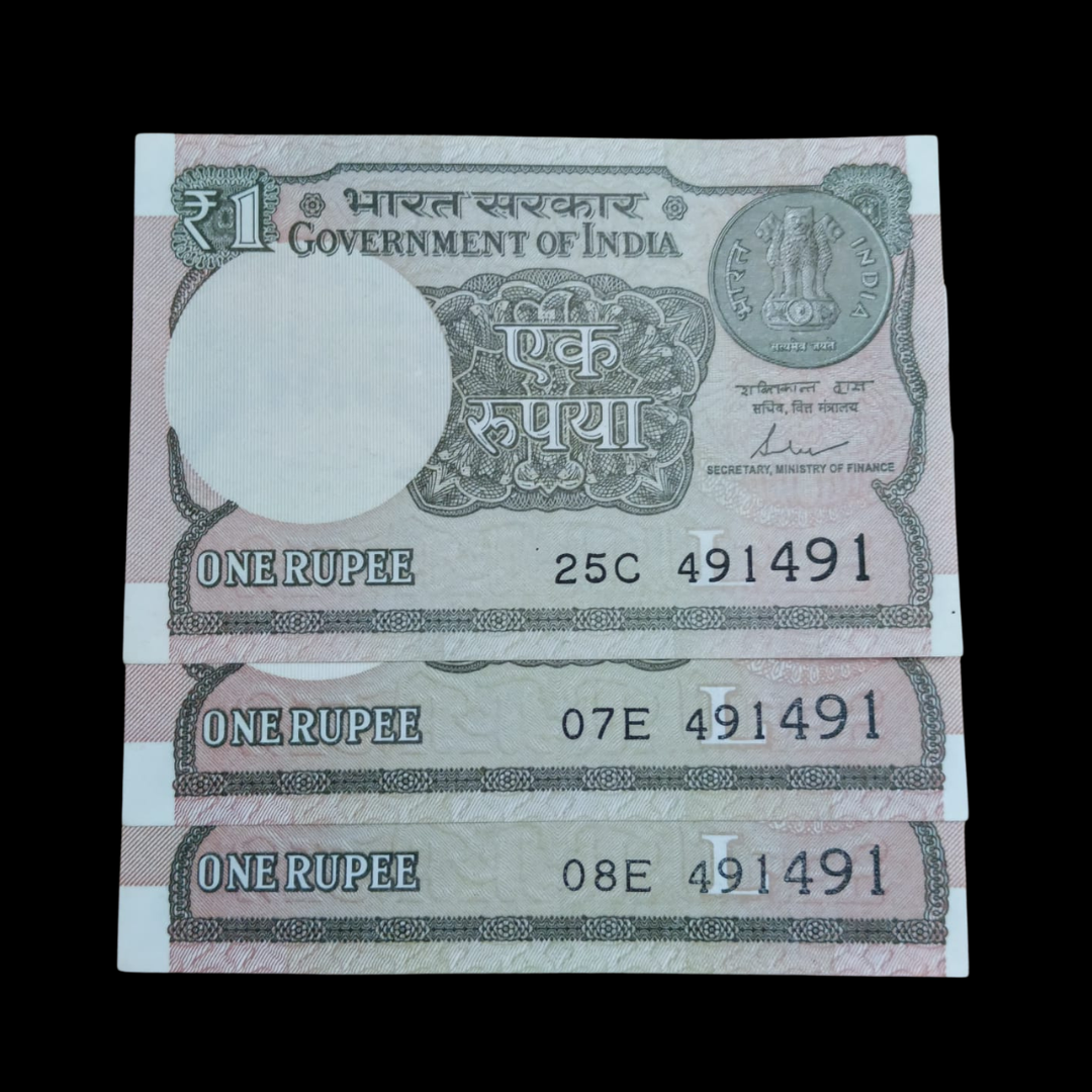 Rs 1 Set of 3 Notes Doubling Number 491491 Hard To Collect