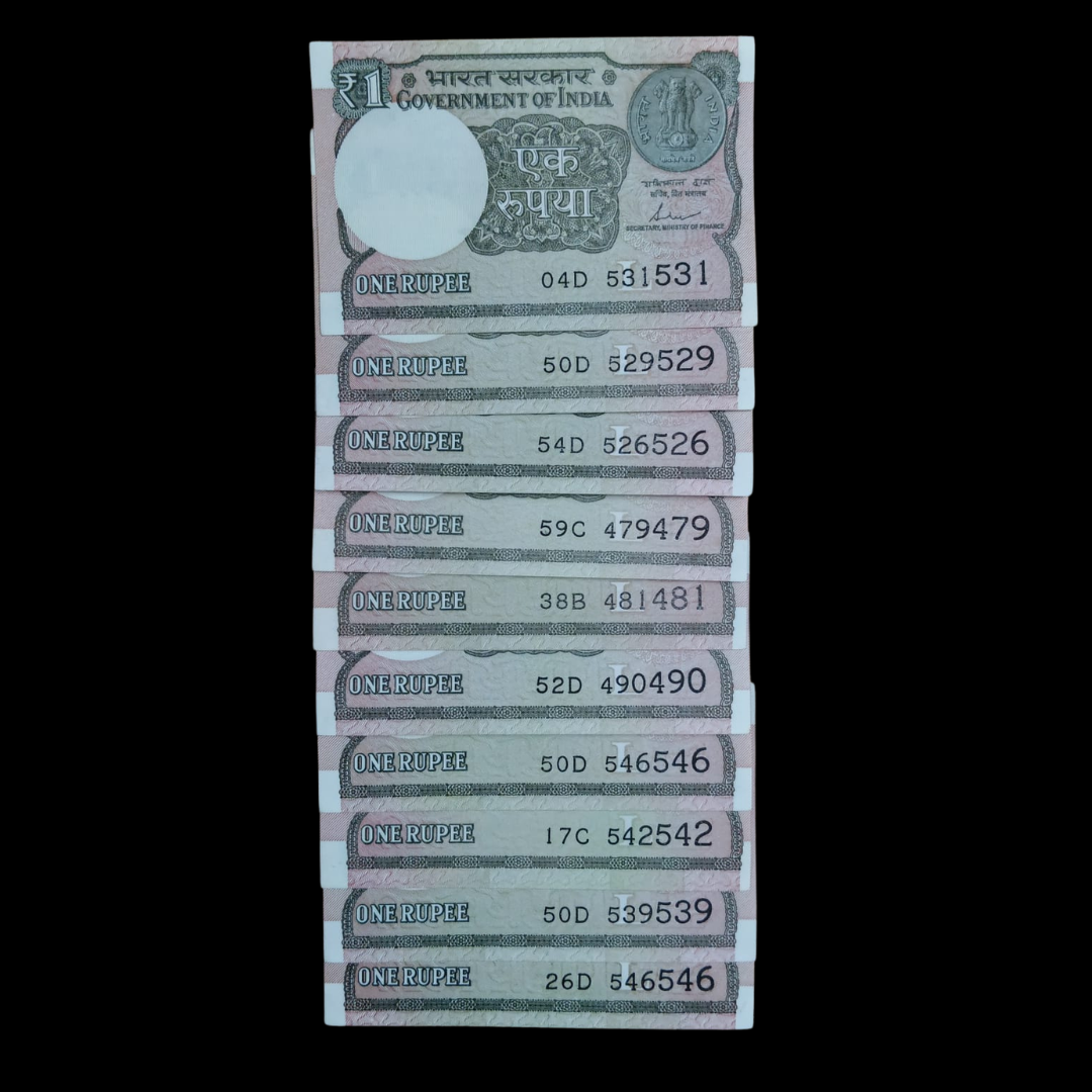 Rs 1 Set of 10 Notes Doubling Number Old Notes Rare Item