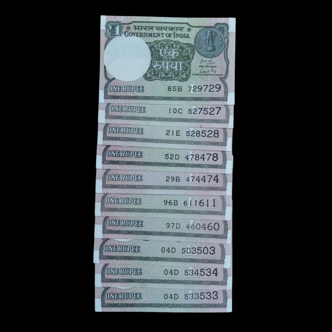 Rs 1 Set of 10 Notes Doubling Number Old Notes Rare Item