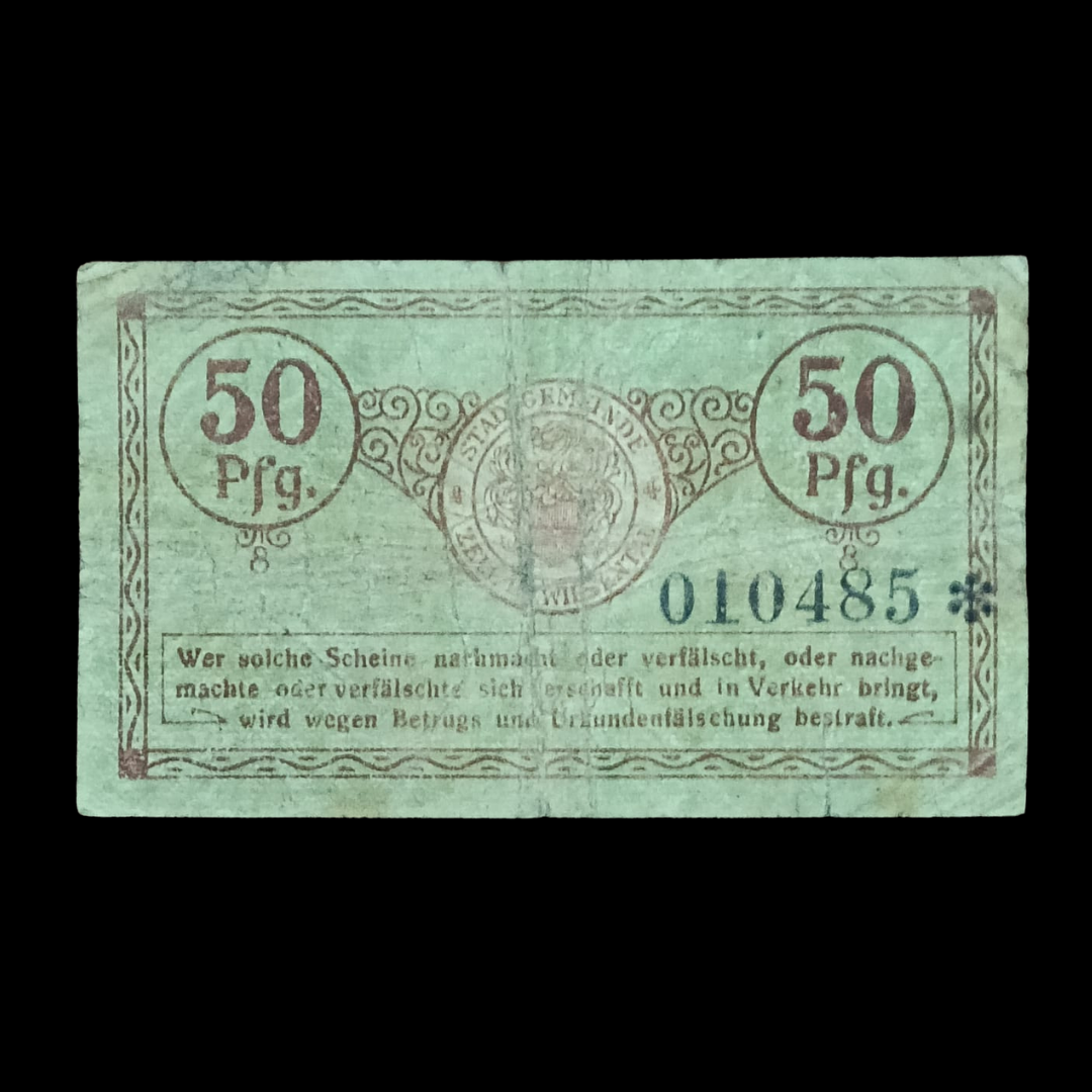 50 Pfenning Local Notgeld German STADT ZELL Rare Item