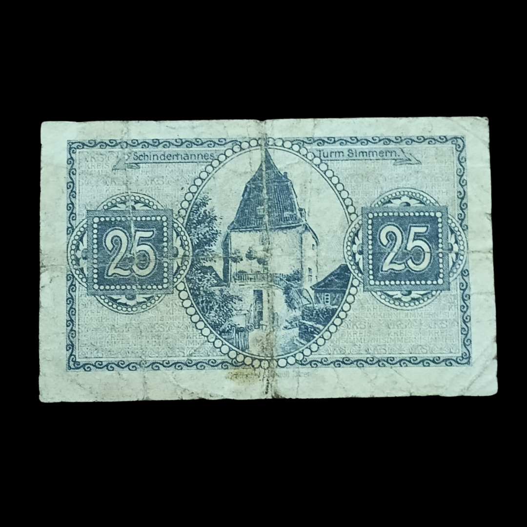 25 Pfennig Local Banknote, Germany, Simmern - Ecusson - 1919