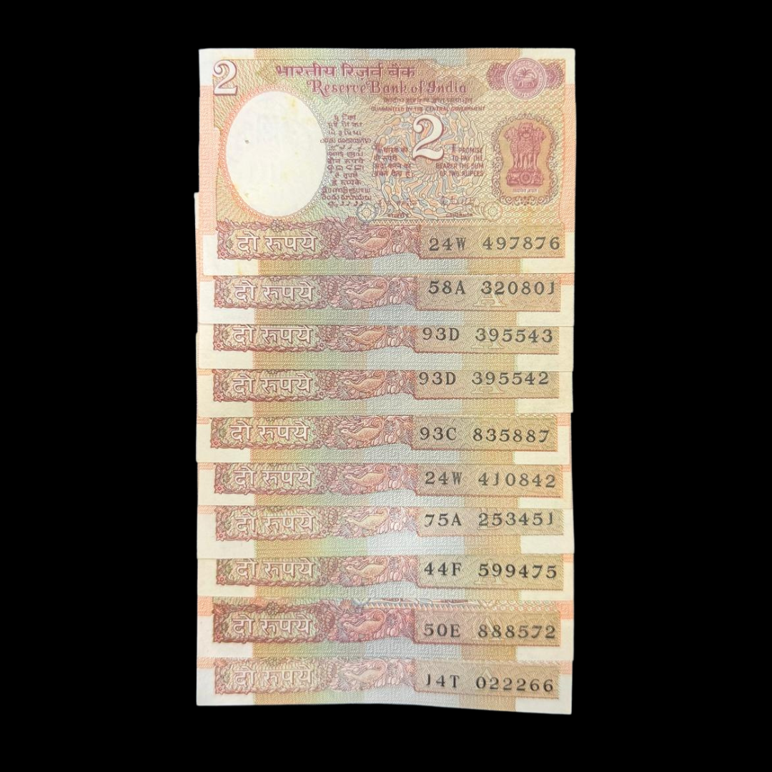 Rs 2 Old Note Satellite Set of 10 Notes Governor R N Malhotra Set