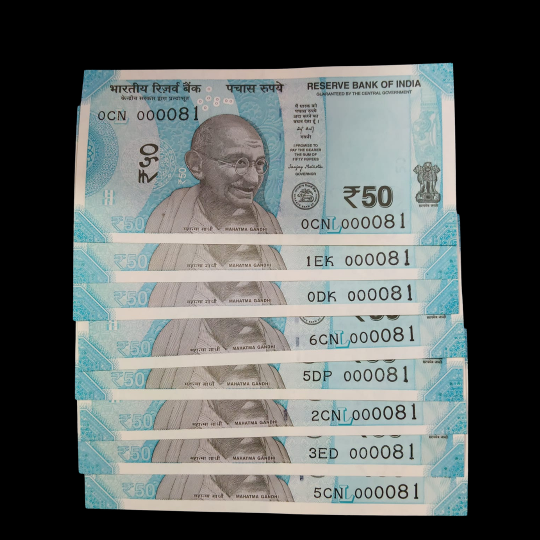 Rs 50 Super Lower Number 8 Pcs Lot 000081 Rare Difficult To Collect
