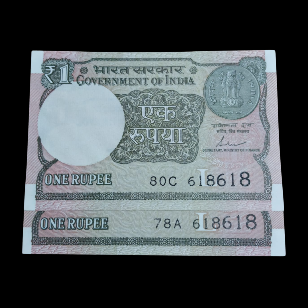 Rs 1 Set of 2 Notes Doubling Number 618618 Hard To Collect