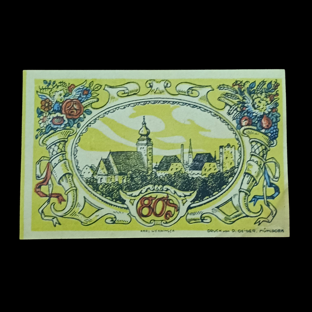 80 Pfennigs Local banknotes Weimar Republic City of Mühldorf am Inn