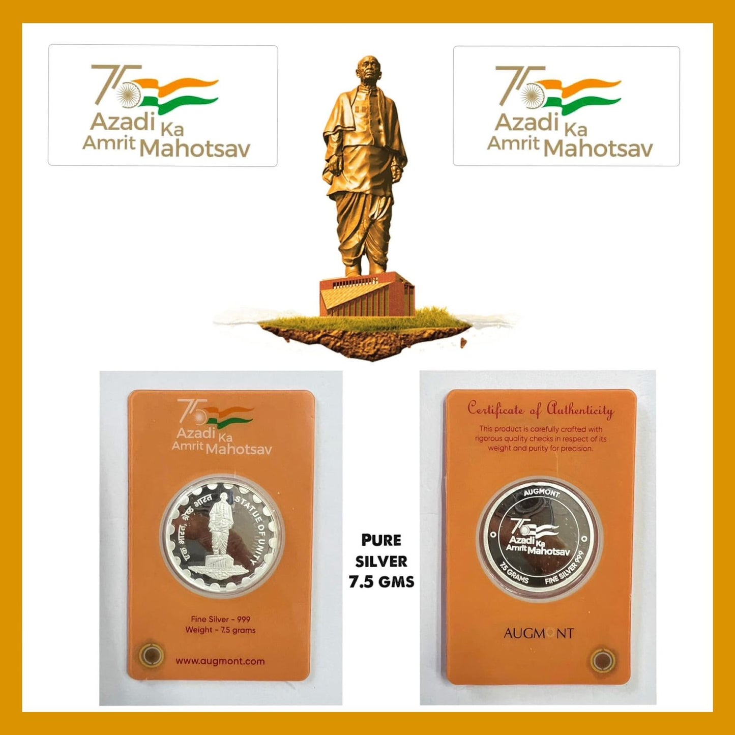 Azadi Ka Amrit Mahotsav 7.5g Silver Coin | Statue of Unity - Collection Bazzar