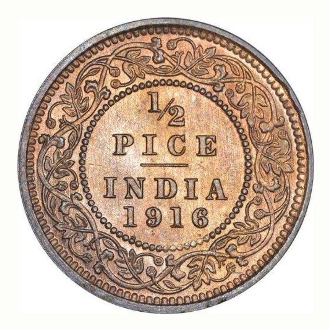British India 1/2 Pice George V king Empire V 1916 Coin rare good condition difrent pice given - Collection Bazzar