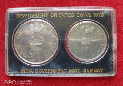 Buy 1973 India Grow more Food Rs 20 and Rs 10 Silver Unc set - Collection Bazzar
