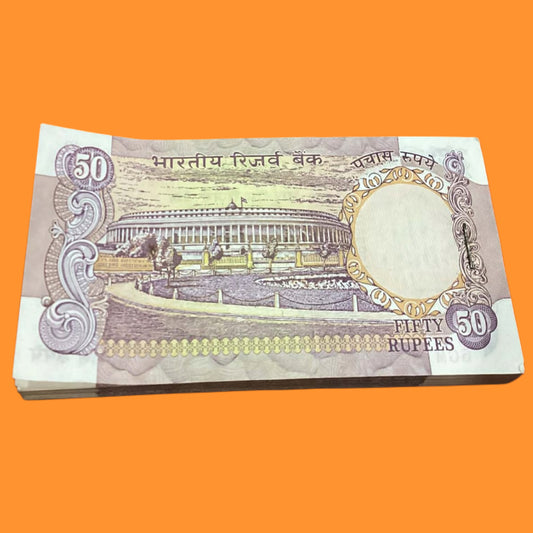 Buy Rs 50 Parliament issue serial packet OGE 597301 RN Malhotra sign - Collection Bazzar