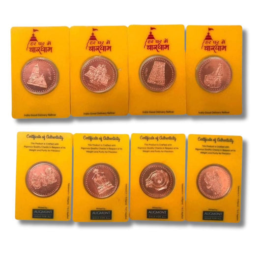 Char Dham Copper Coin Set – 56g | 4 Temple & Murti Designs