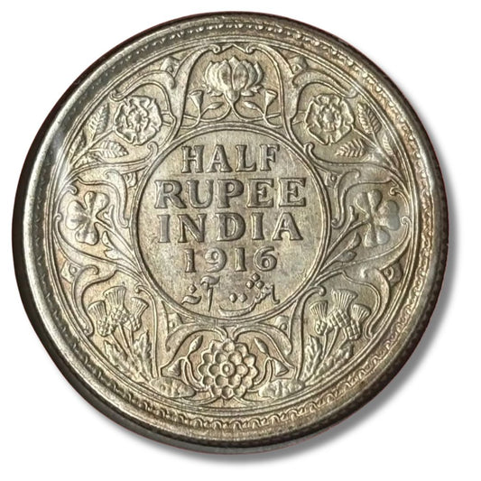 1916 Half Rupee Silver Coin – George V King Emperor