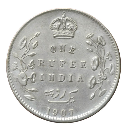 1907 – One Rupee Silver Coin | Edward VII King & Emperor | British India | Excellent Condition