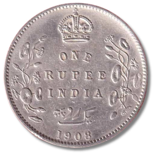 1 Rupee Edward VII King Emperor – 1908 Silver Coin (Excellent Condition)