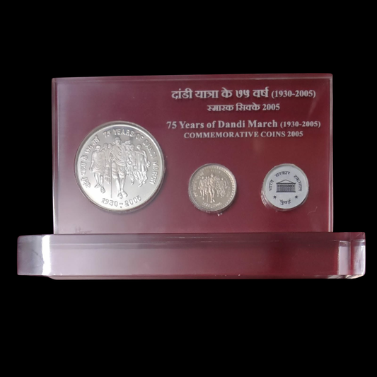 Rare 75 Yrs Dandi March VVIP Proof Set Red Valvet Box Packing 2 Coins - Collection Bazzar
