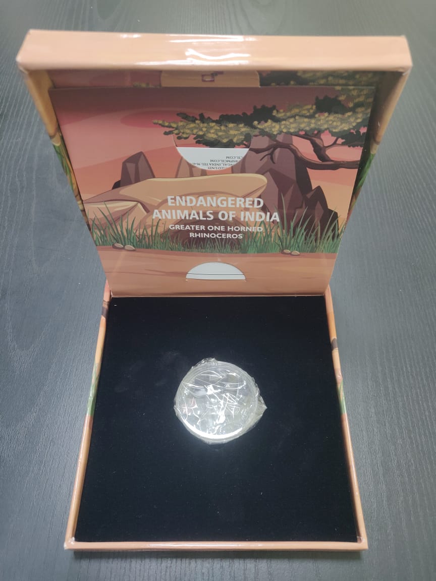 Greater One Horned Rhinoceros Coin Silver Coin Panchtantra Type Rare