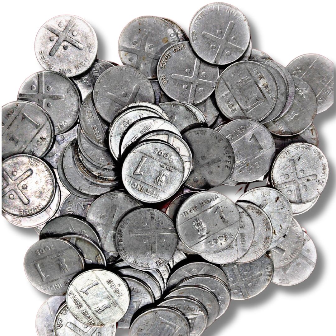 BULK LOT: 100 Pcs India 1 Rupee "Cross Coin" - National Integration