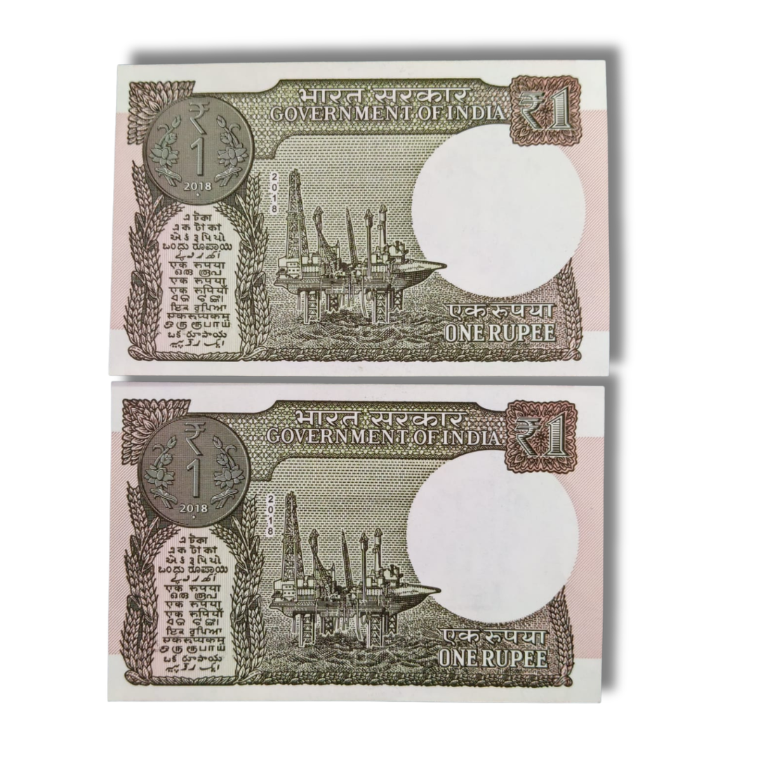 Rs 1 Error & Misprint 2 Notes Set Front Faded Print Back Dark Print - Collection Bazzar