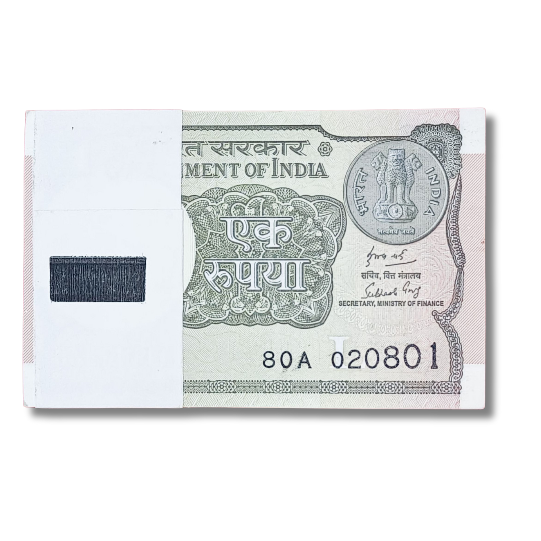 Rs 1 Note Birthday Serial 020801 Packet 02 August 2001 UNC Condition - Collection Bazzar
