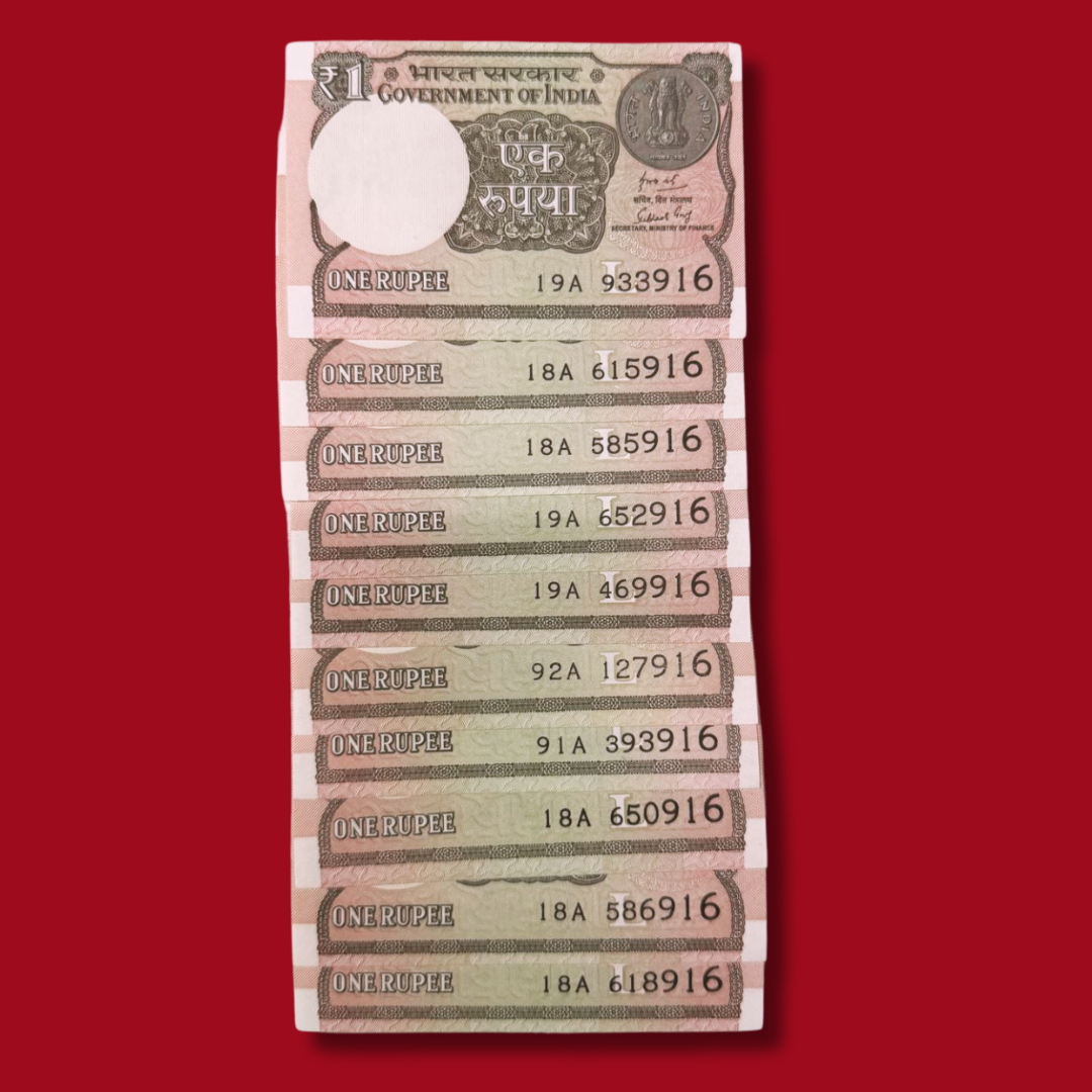 Rs 1 Note Ending 916 Hall Mark Number All Notes Lot - Collection Bazzar
