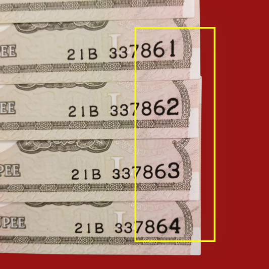 Rs 1 Note Error Middle 786 Set of 10 Notes Dark Ink On Serial - Collection Bazzar