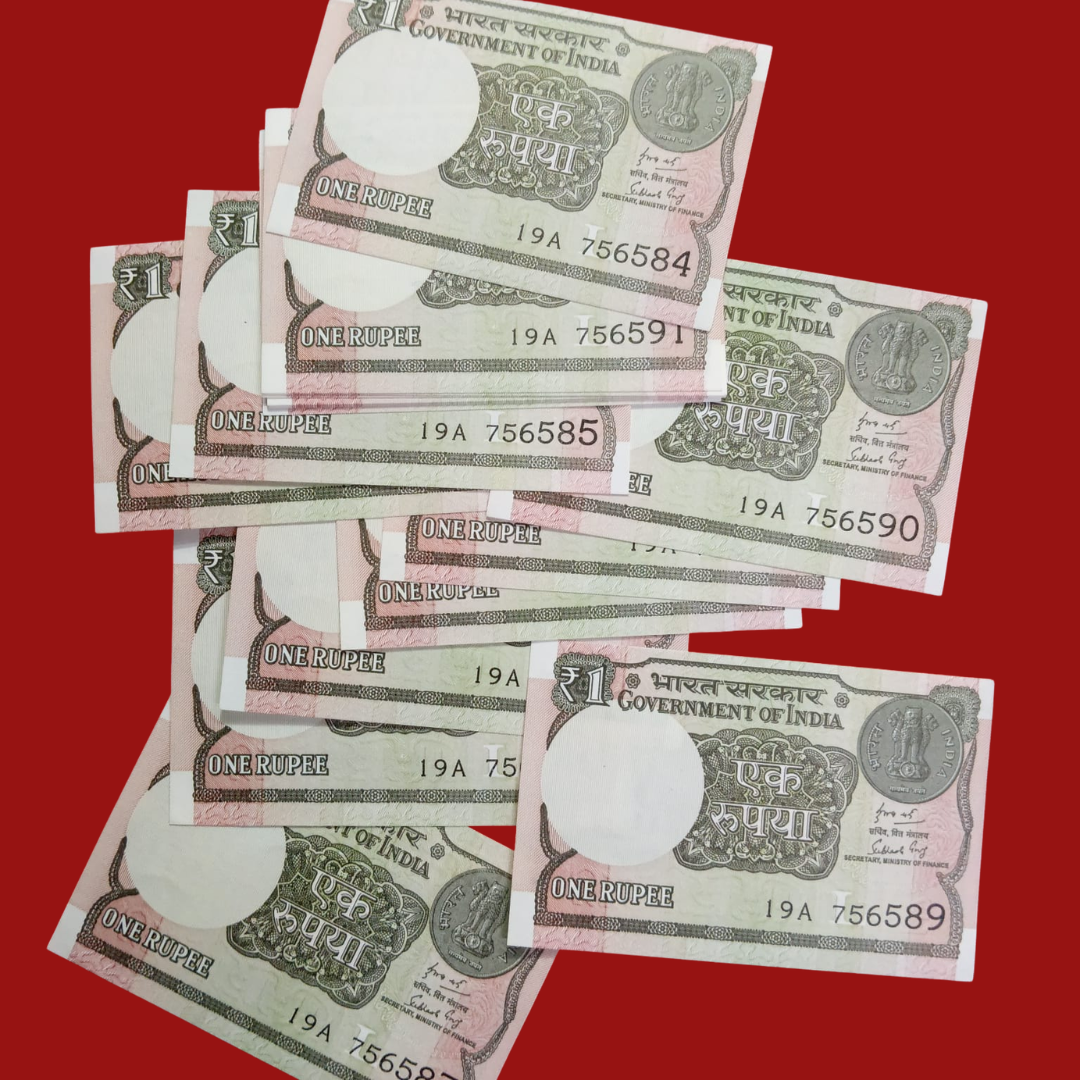 Rs 1 Note Printing Error Each Note Price Unc Condition - Collection Bazzar