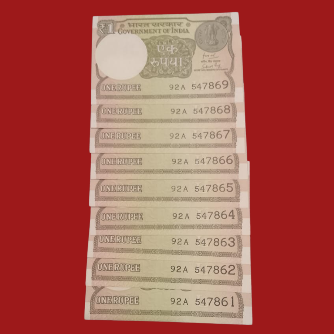 Rs 1 Note Set 547861-547869 Middle 786 Rare Collectible - Collection Bazzar