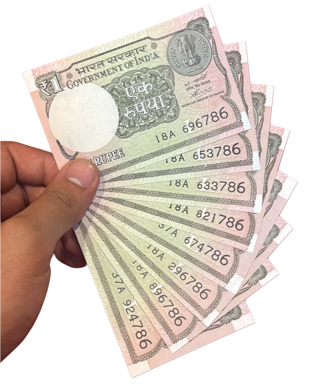 Rs 1 Note Set of 8 Ending 786 Holy Bismillah Number Rare Collectible - Collection Bazzar