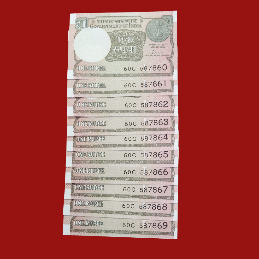 Rs 1 Note Telescopic 587860-587869 Middle 786 Set Collectible - Collection Bazzar