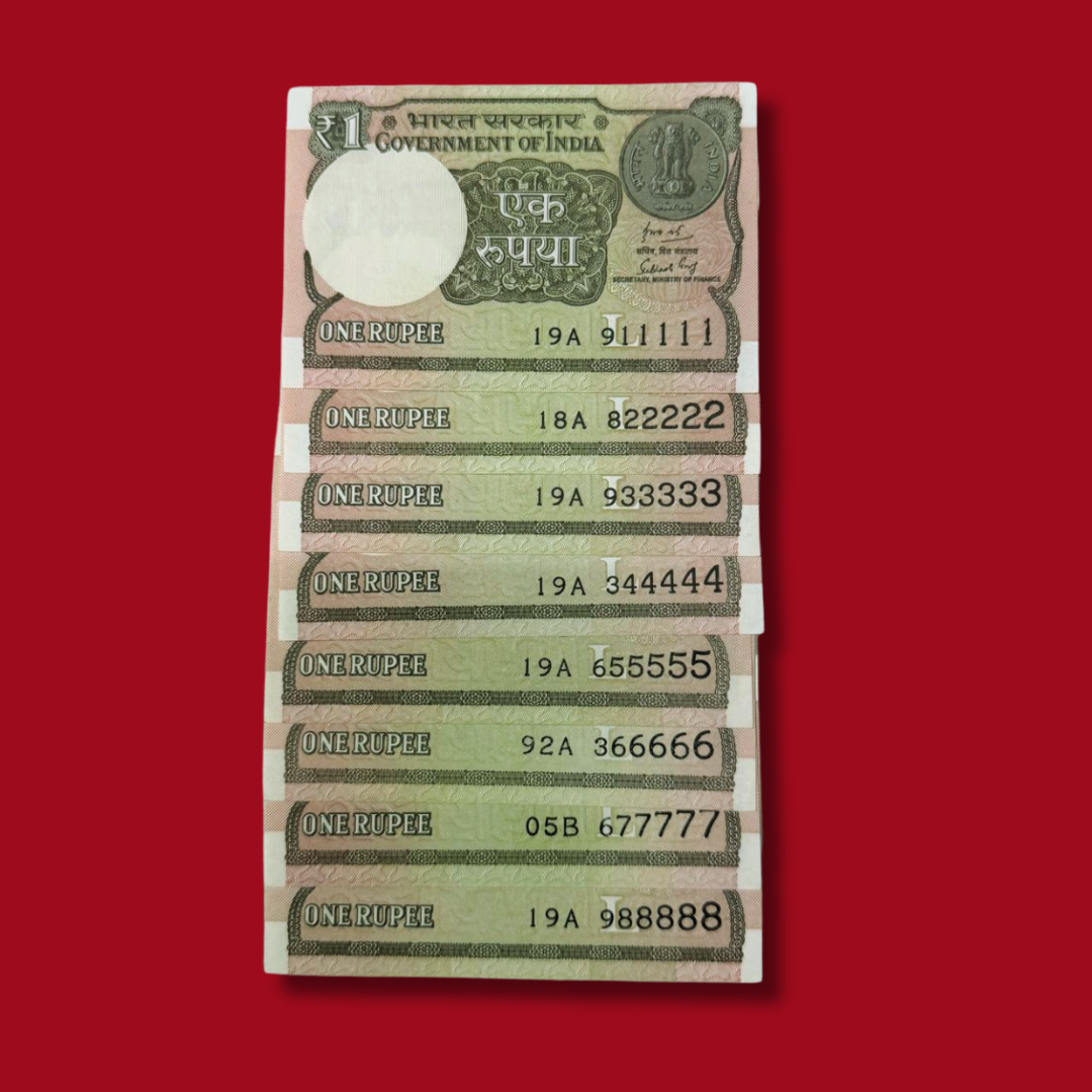 Rs 1 Set of 8 Notes X11111 - X99999 Solid Number Sets Rare - Collection Bazzar