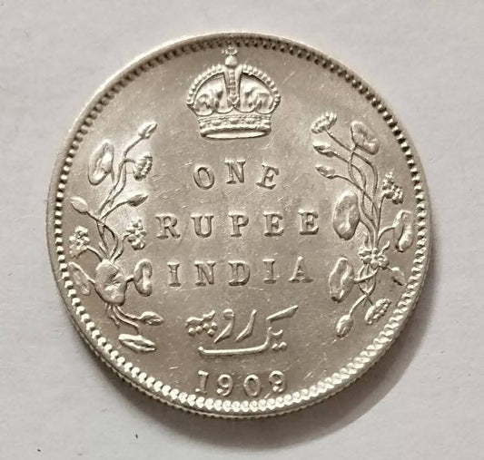 Rs 1 Coin One Rupee 1909 Edward VII king Unfindable Date Coin Good condition - Collection Bazzar