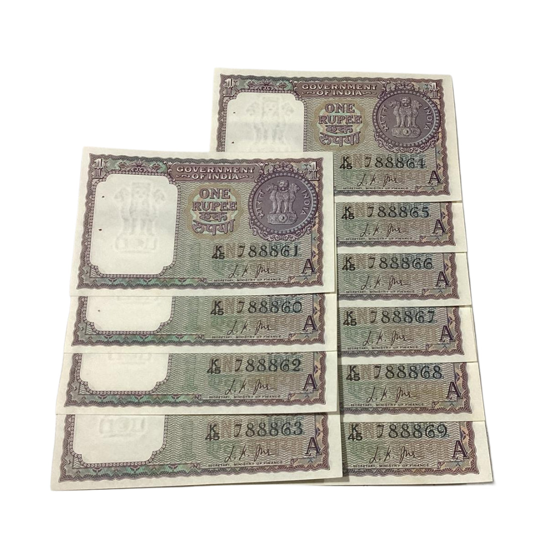Rs 1 fancy number lot finance secretary l k jha year 1963 rare collectible - Collection Bazzar
