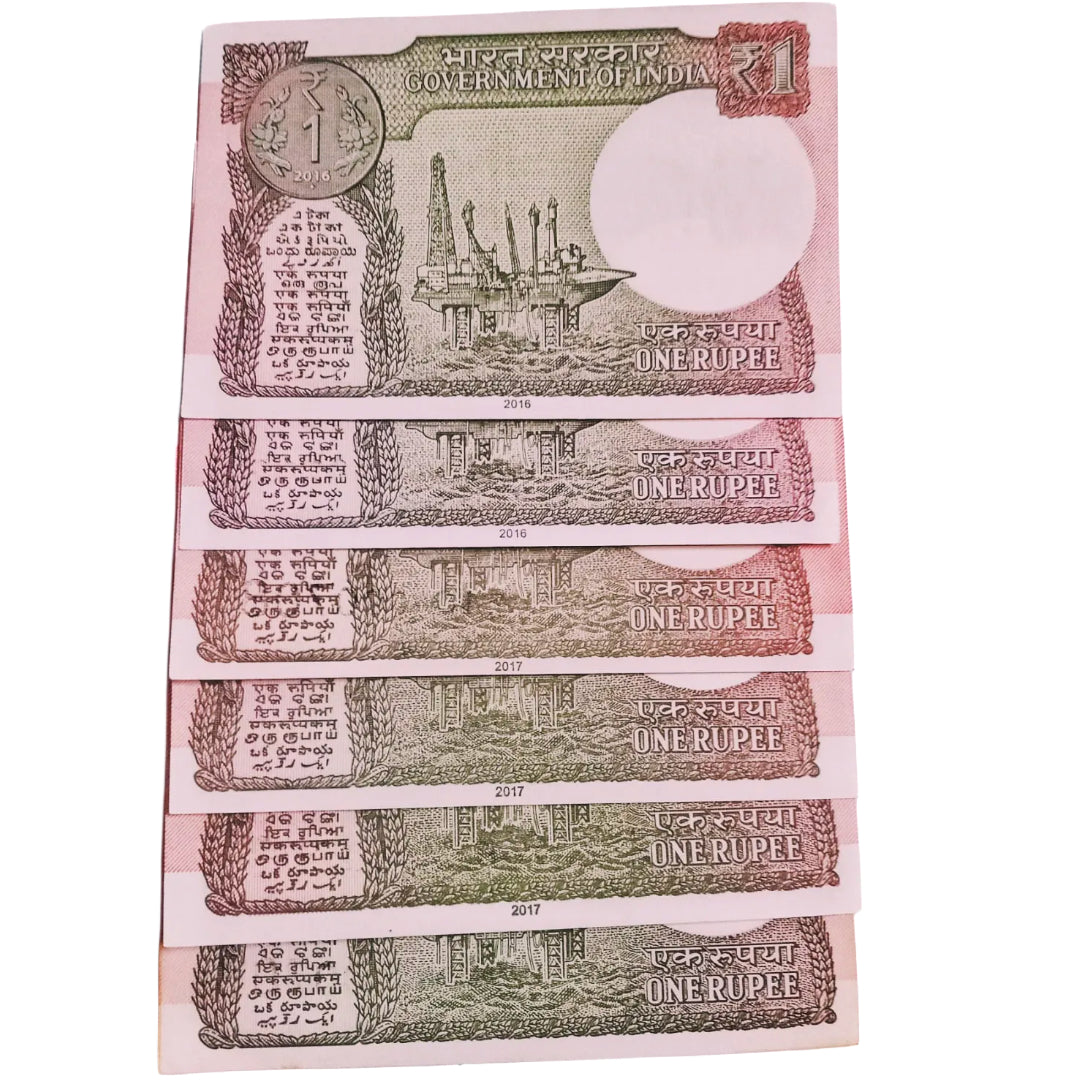 Rs 1 new same lower number 6 notes set 000707 very hard to collect - Collection Bazzar