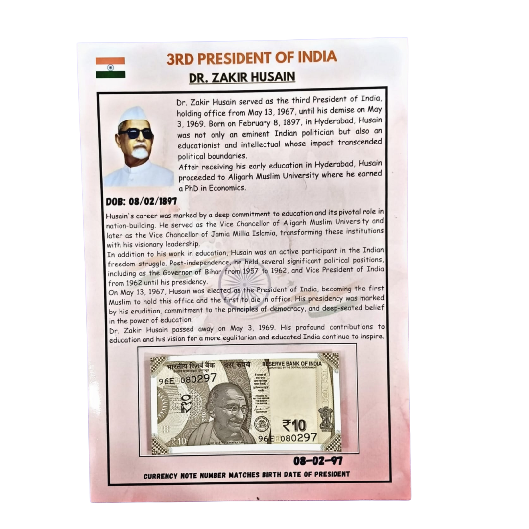 Rs 10 date of birth 08.02.97 Dr Zakir Hussain president of india excellent condition - Collection Bazzar