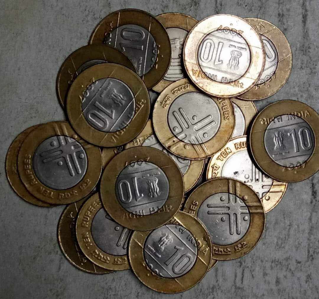 ₹10 Cross Coin India 2007 Noida Mint Lot of 50 Pieces XF+++ Condition